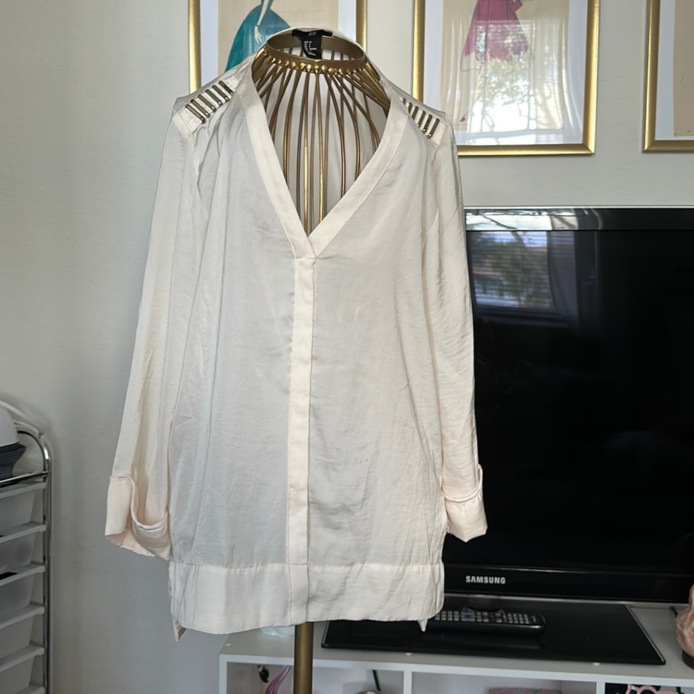 Cream H&M Blouse with Metal Details
